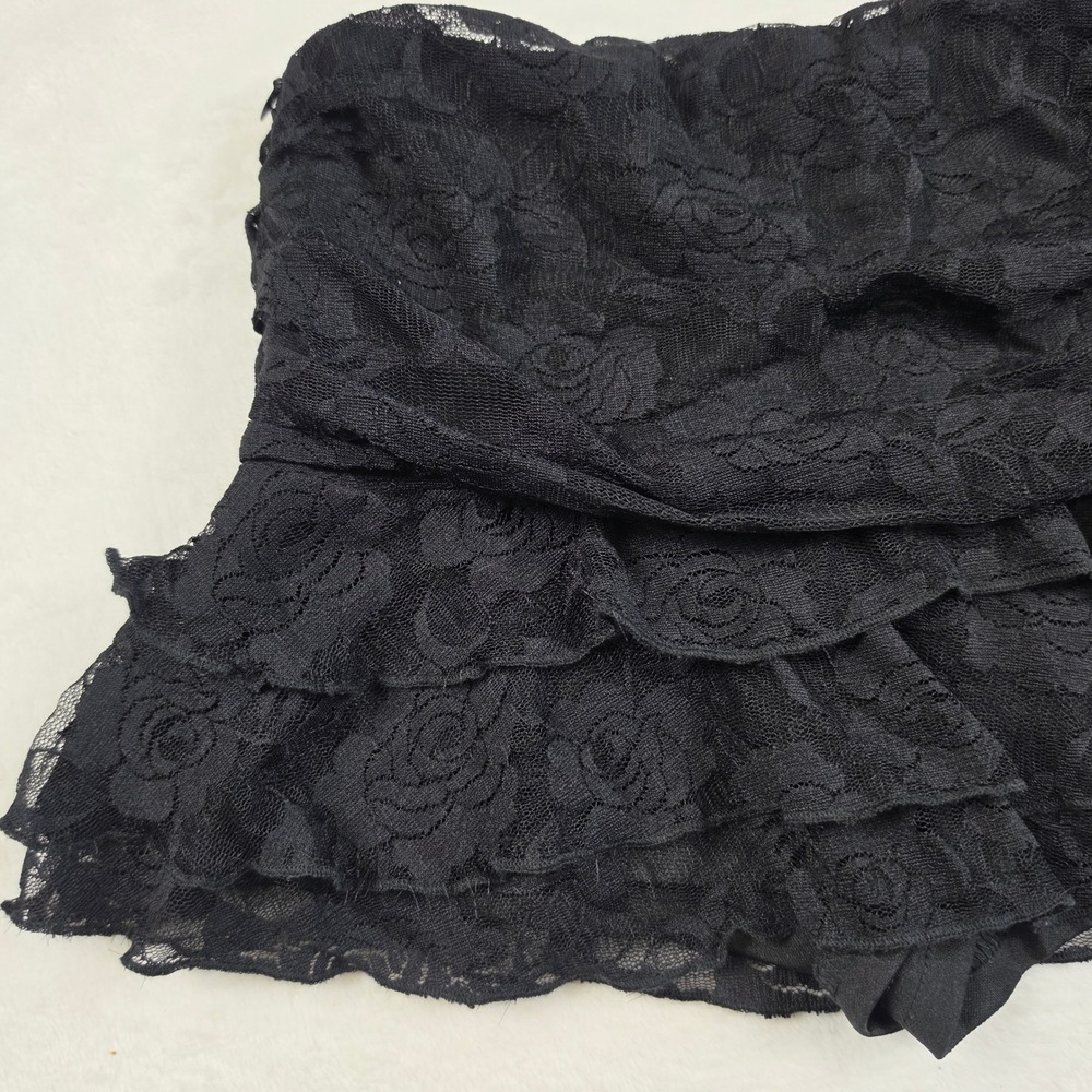 Floral‎ Lace Ruffle Skort Women XS Black Excellent Tiered Mini Short